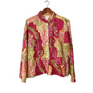 Forissart New York Silk Embroidered Jacket Medium Colorful Art Top